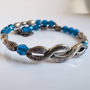 Alex & Ani Art Deco Silver & Blue Beaded Bangle